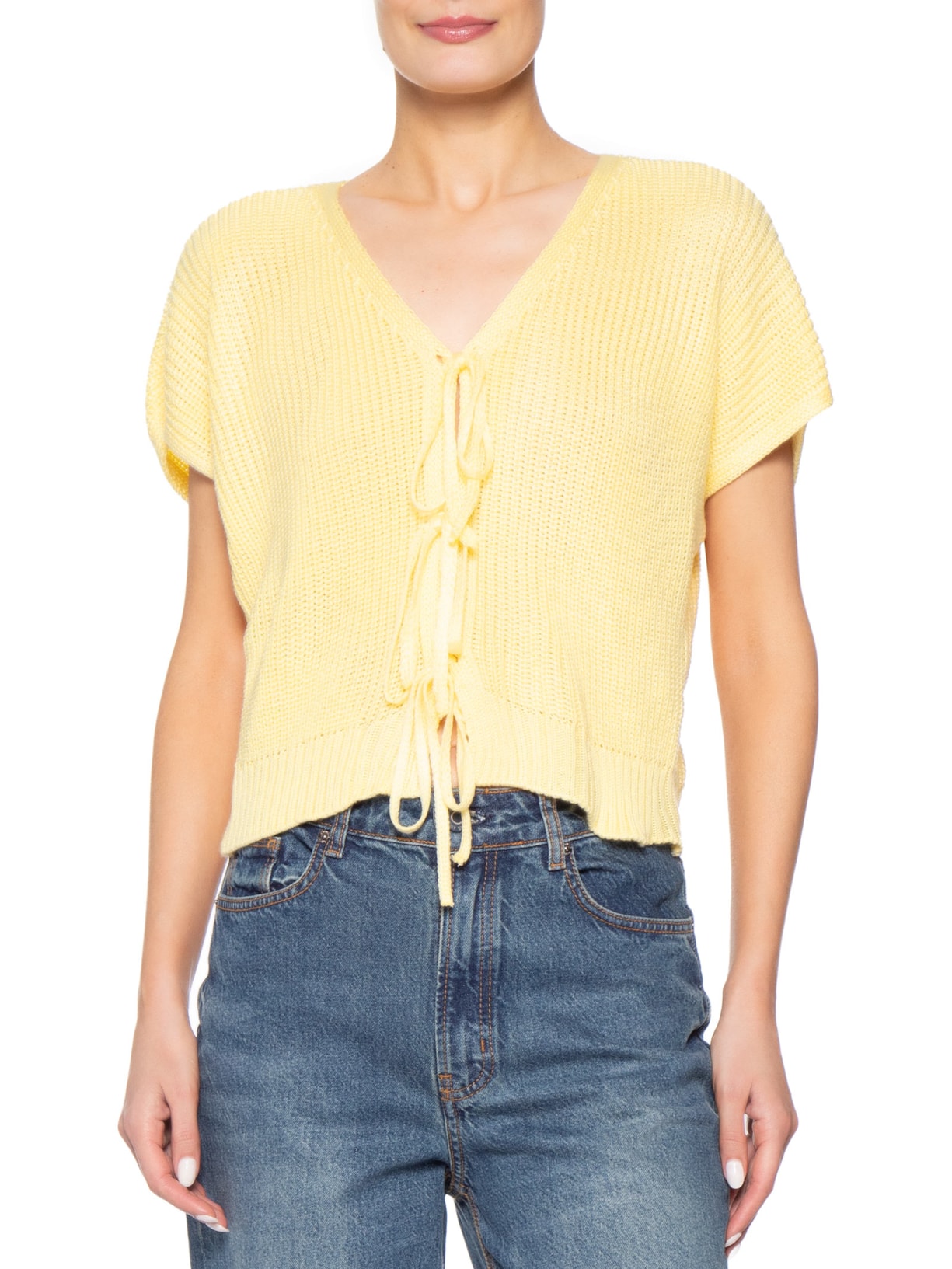 Blusa Feminina De Tricot Com Fecho De Amarração Amarelo Market 33