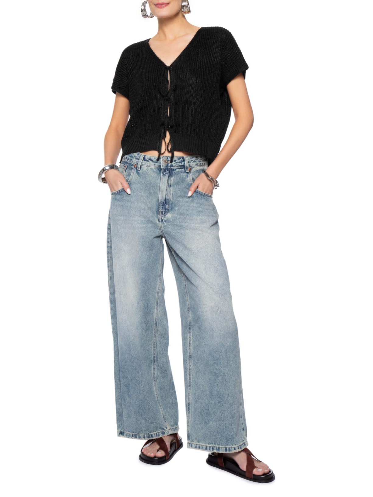 Blusa Feminina De Tricot Com Fecho De Amarração Preto Market 33