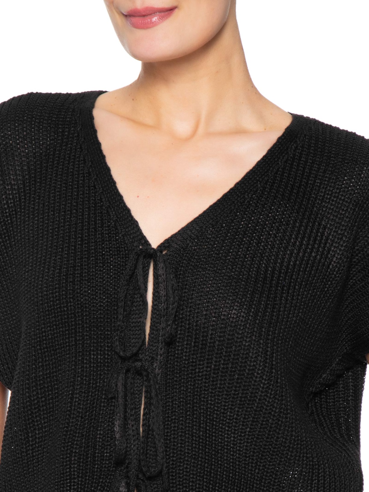 Blusa Feminina De Tricot Com Fecho De Amarração Preto Market 33