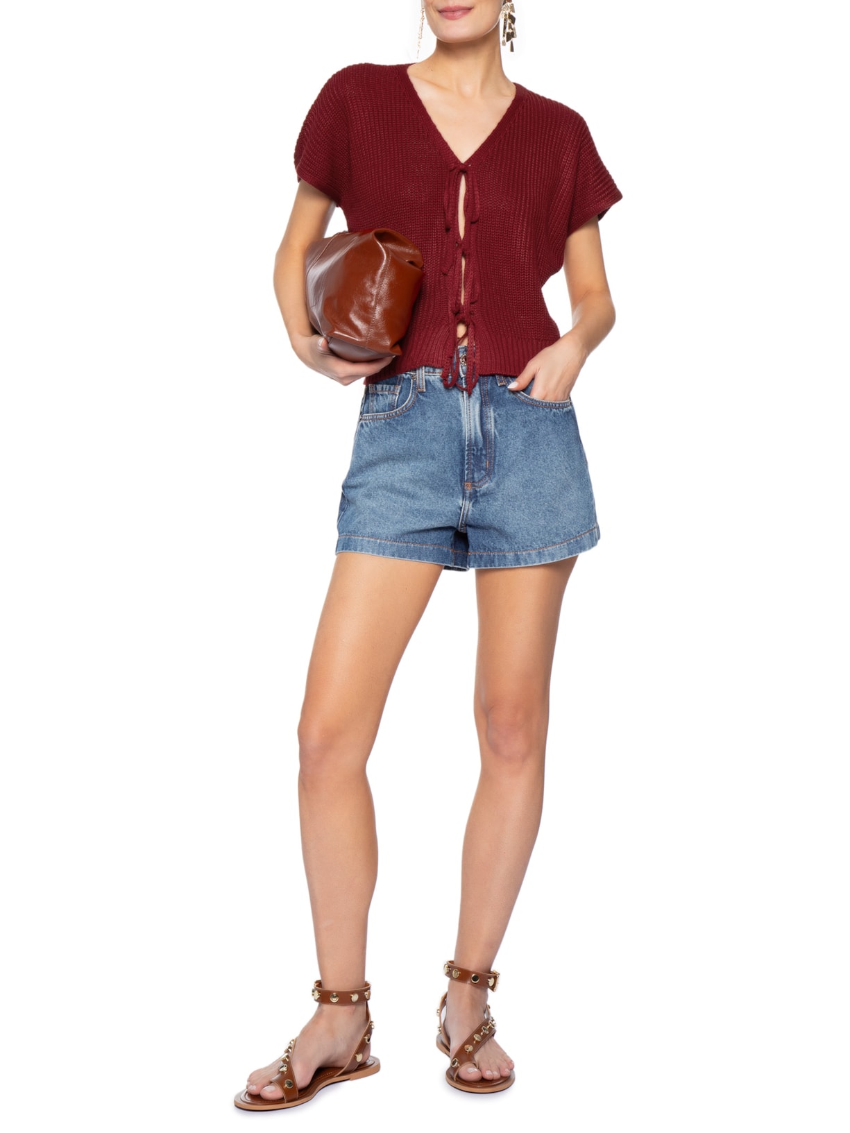 Blusa Feminina De Tricot Com Fecho De Amarração Vermelho Market 33