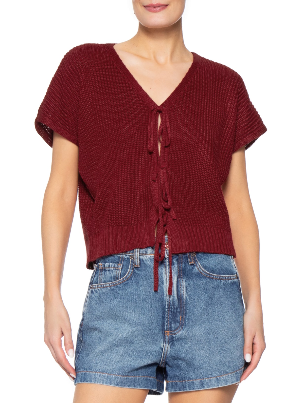 Blusa Feminina De Tricot Com Fecho De Amarração Vermelho Market 33