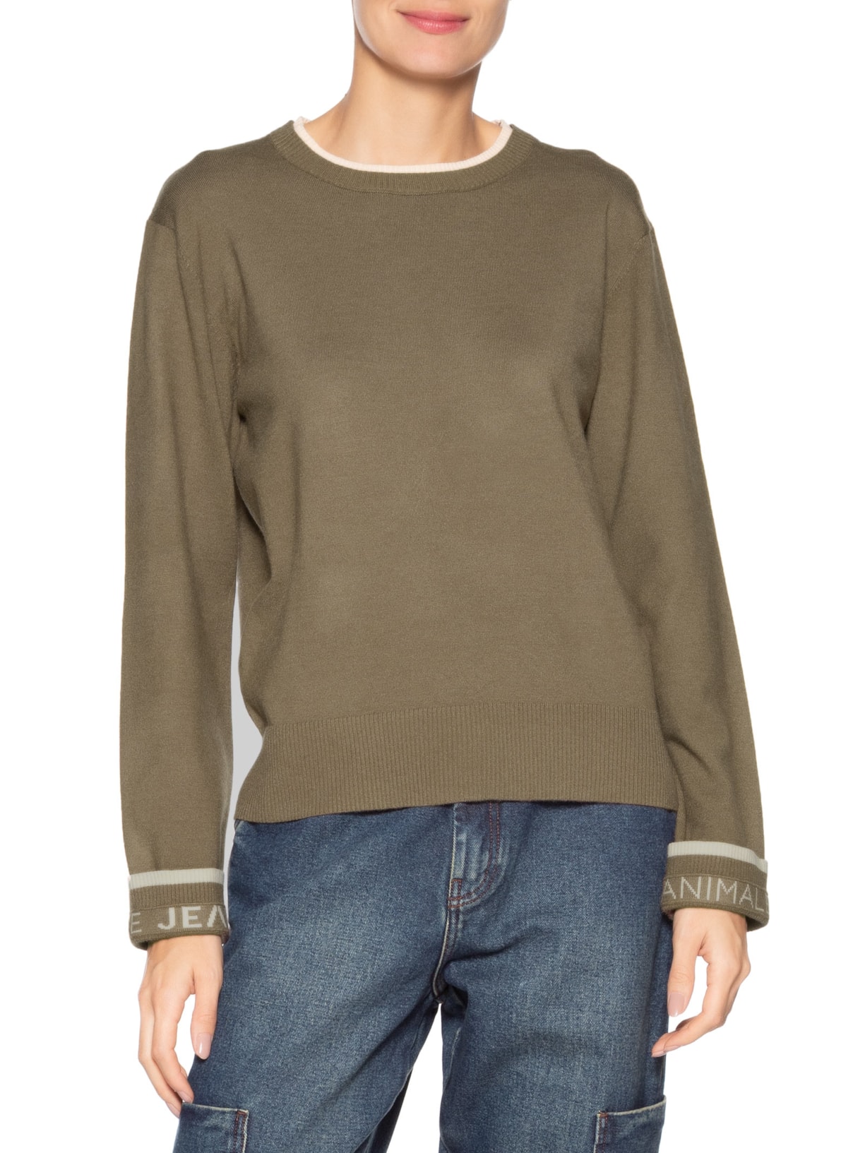 Blusa Feminina De Tricot Com Gola Dupla Marrom Animale Jeans