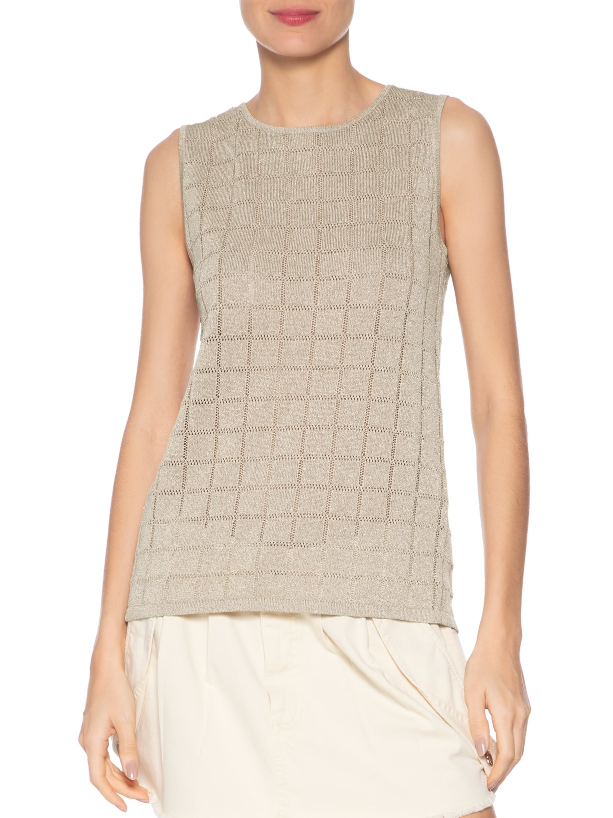 Blusa Feminina De Tricot Com Luréx E Botões Bege Animale Jeans