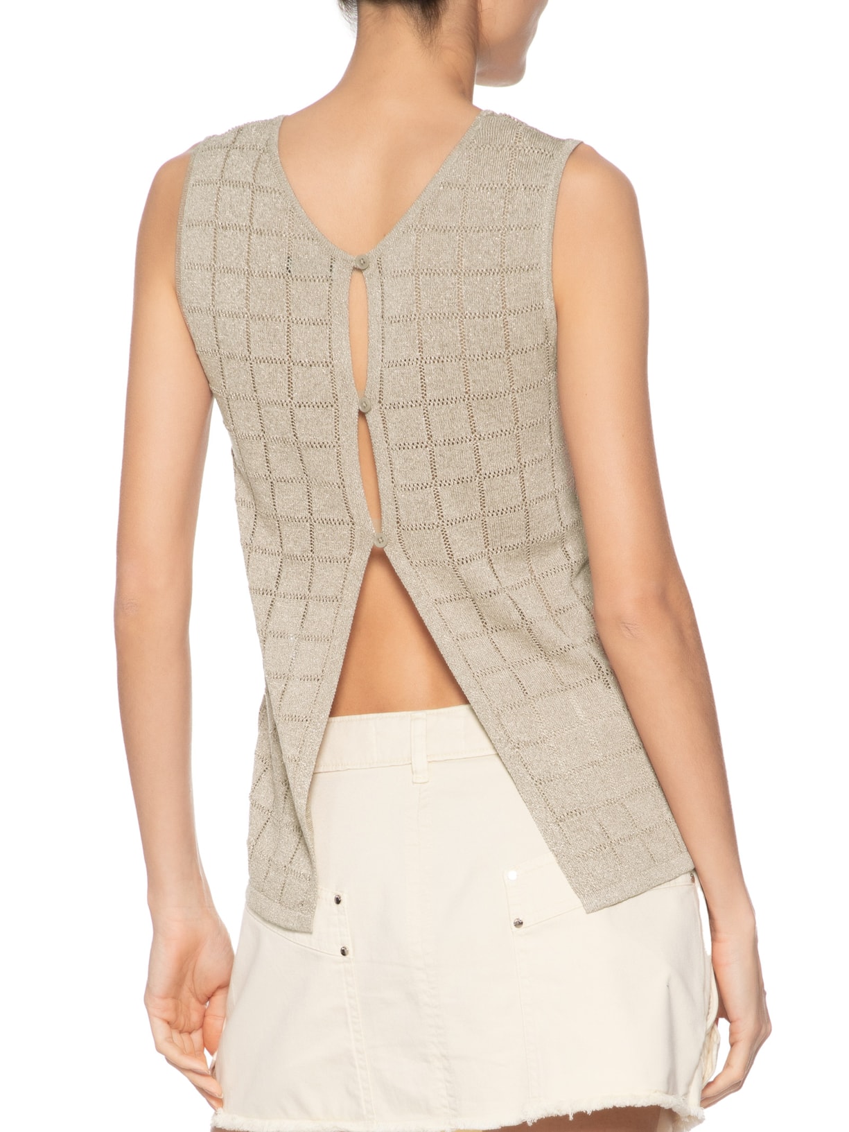 Blusa Feminina De Tricot Com Luréx E Botões Bege Animale Jeans