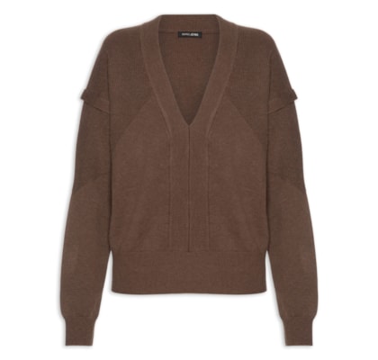 Blusa Feminina De Tricot Com Manga Sobreposta - Marrom