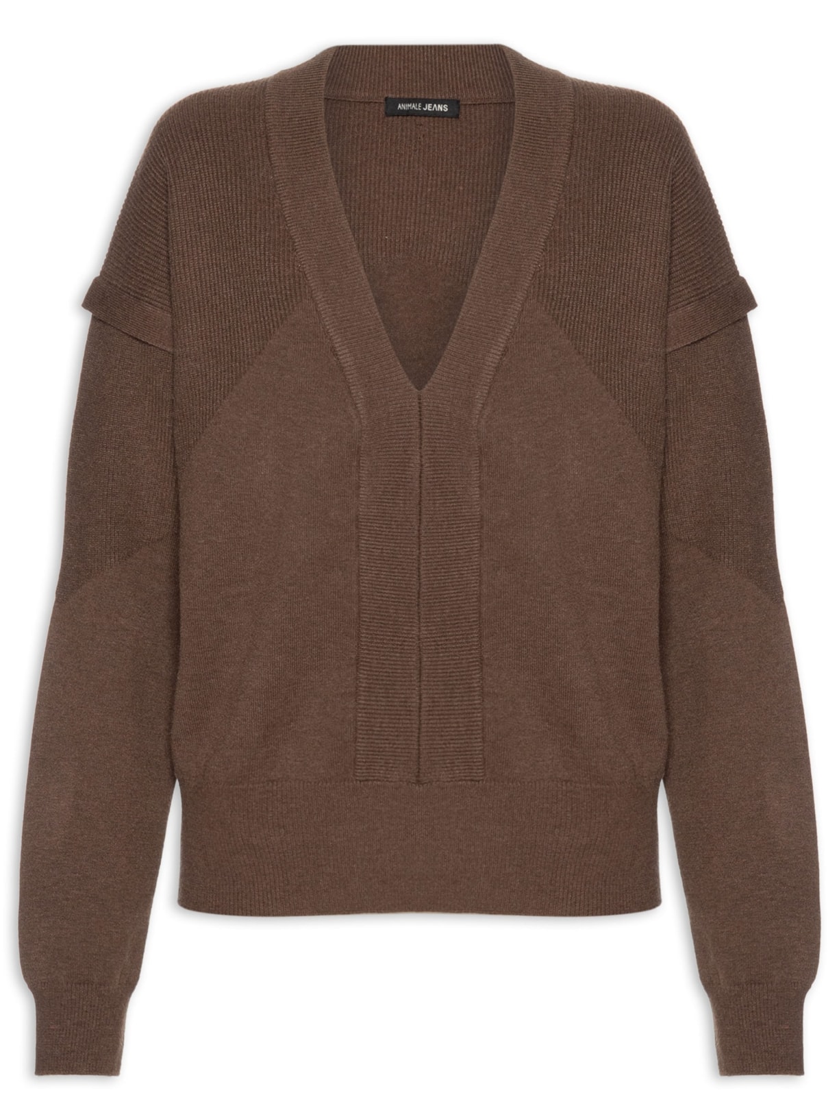 Blusa Feminina De Tricot Com Manga Sobreposta - Marrom