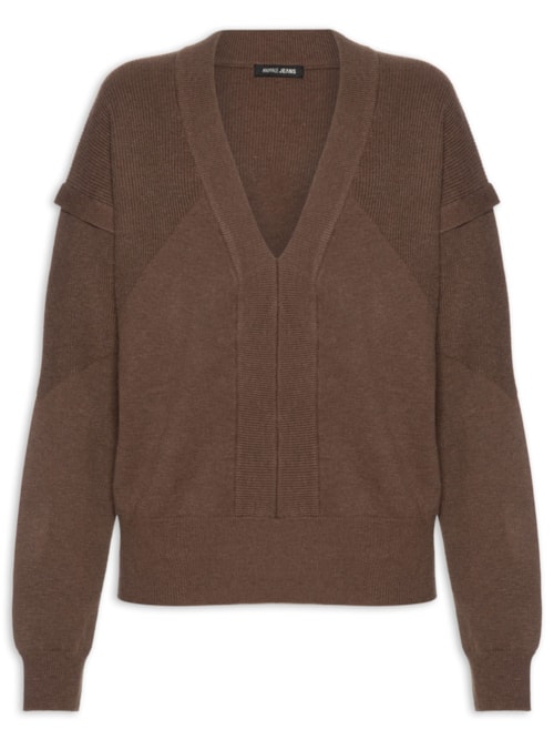 Blusa Feminina De Tricot Com Manga Sobreposta - Marrom