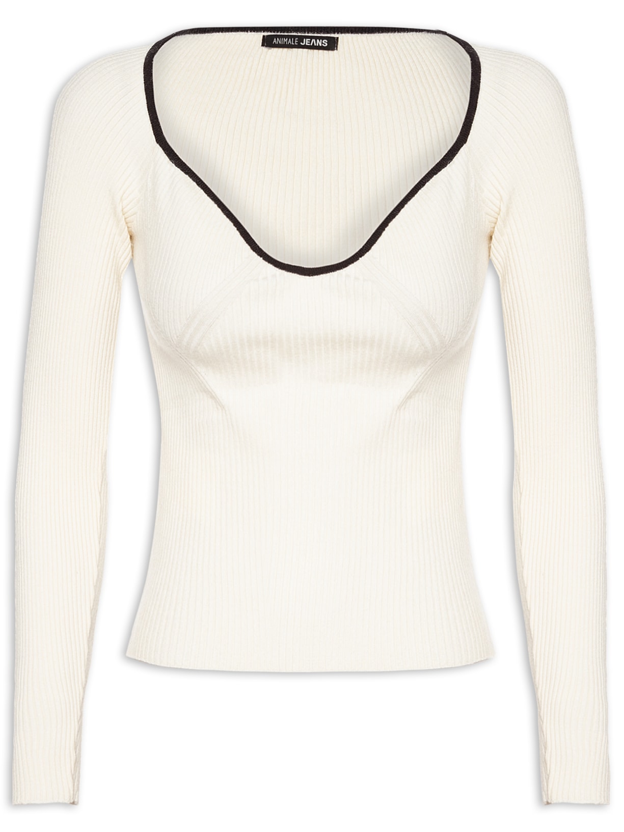 Blusa Feminina de Tricot com Vivo Contraste - Branco