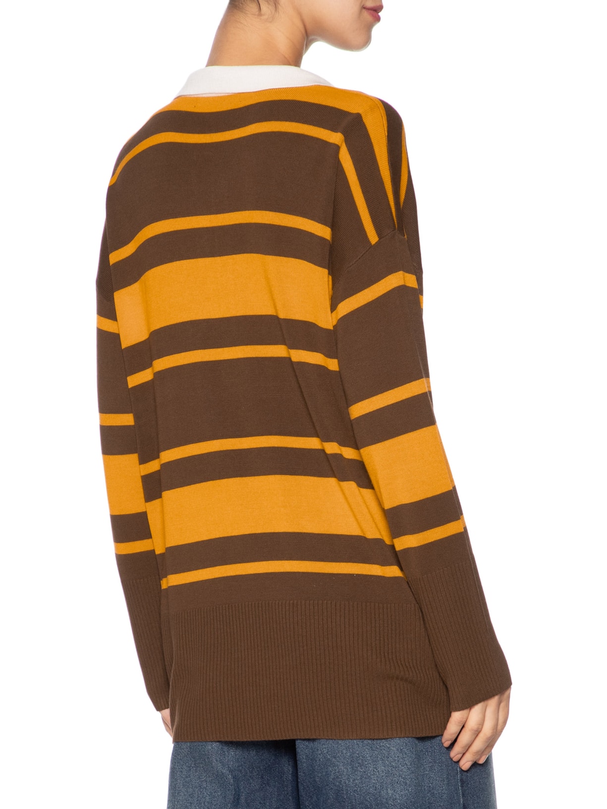 Blusa Feminina De Tricot Gola Polo Listrada Bicolor Marrom Animale