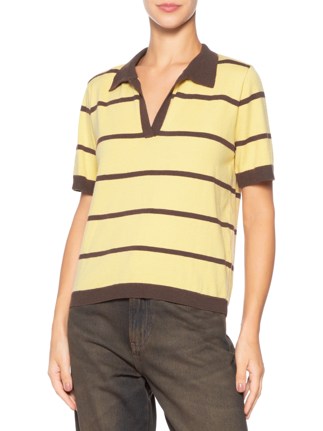 Blusa Feminina De Tricot Gola Polo Marrom Animale Jeans