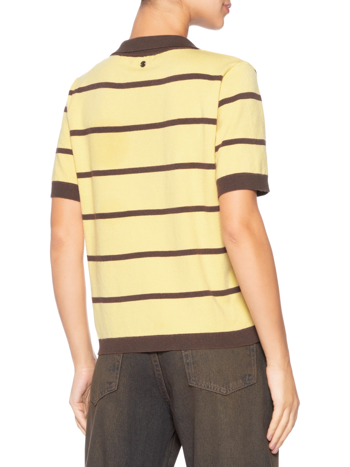 Blusa Feminina De Tricot Gola Polo Marrom Animale Jeans