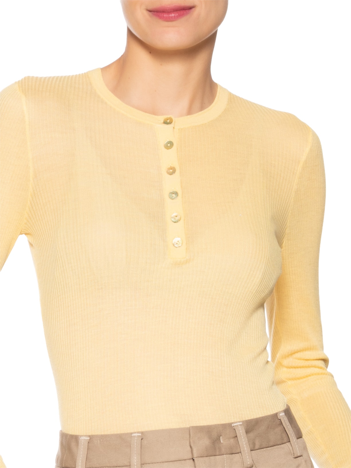 Blusa Feminina de Tricot Leve com Gola Portuguesa Amarelo Animale
