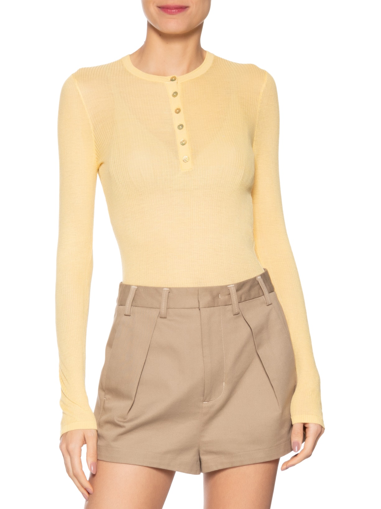Blusa Feminina de Tricot Leve com Gola Portuguesa Amarelo Animale