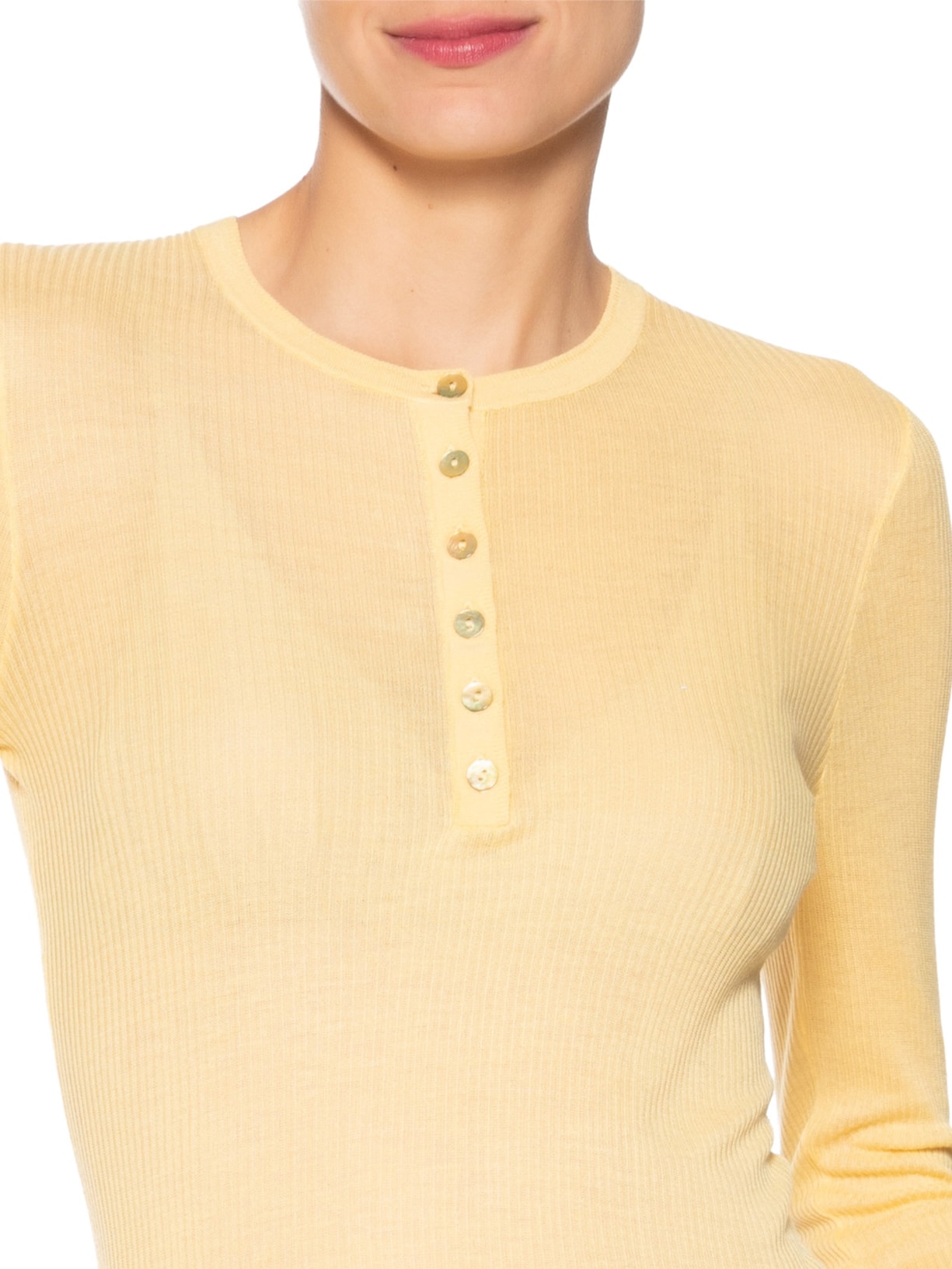 Blusa Feminina de Tricot Leve com Gola Portuguesa Amarelo Animale