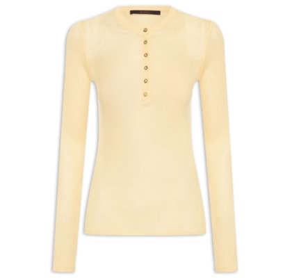 Blusa Feminina de Tricot Leve com Gola Portuguesa - Amarelo