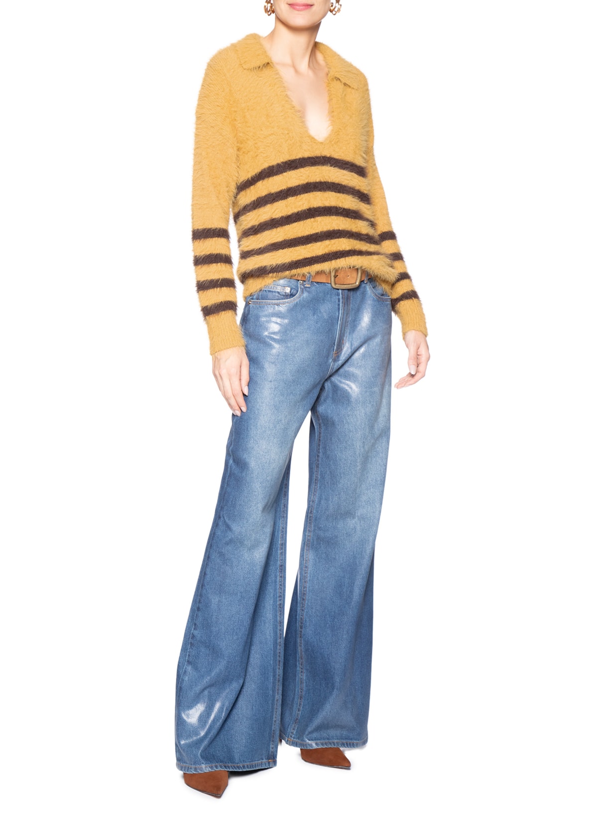 Blusa Feminina De Tricot Listrada Amarelo Animale Jeans