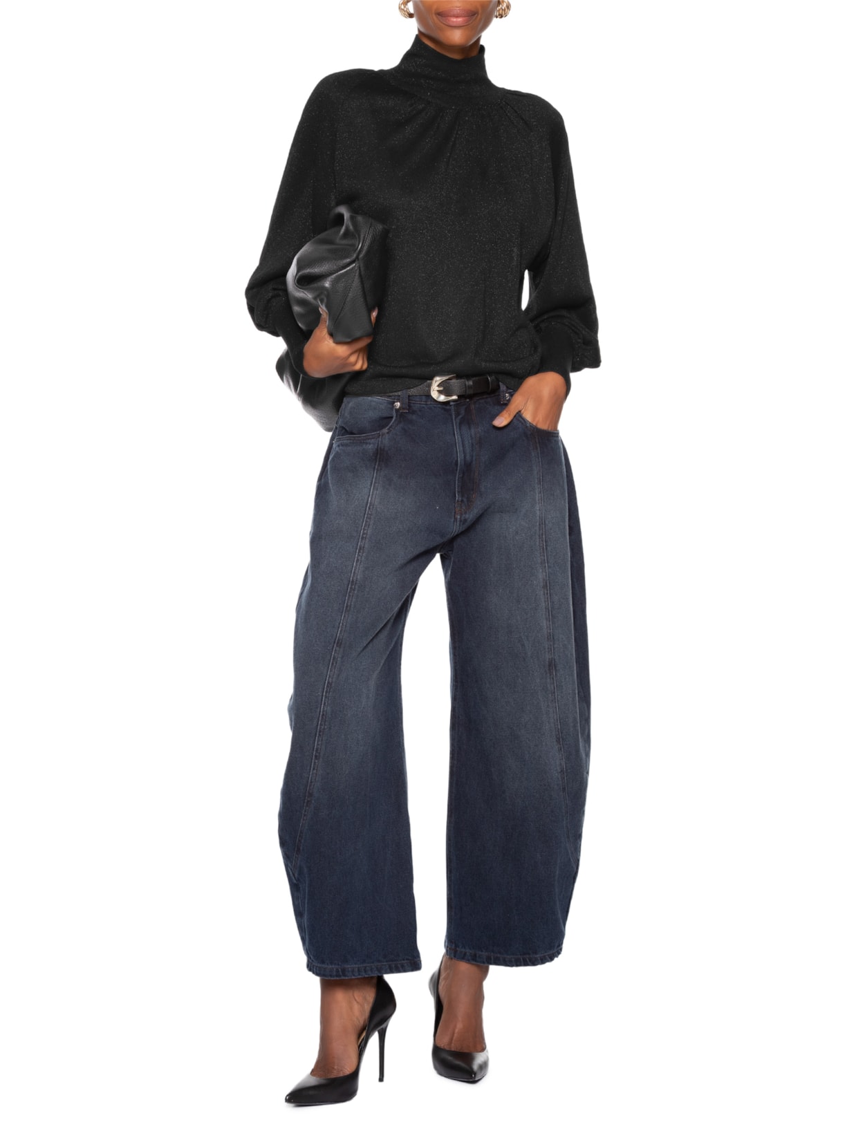 Blusa Feminina De Tricot Manga Bufante Com Lurex Preto Animale Jeans