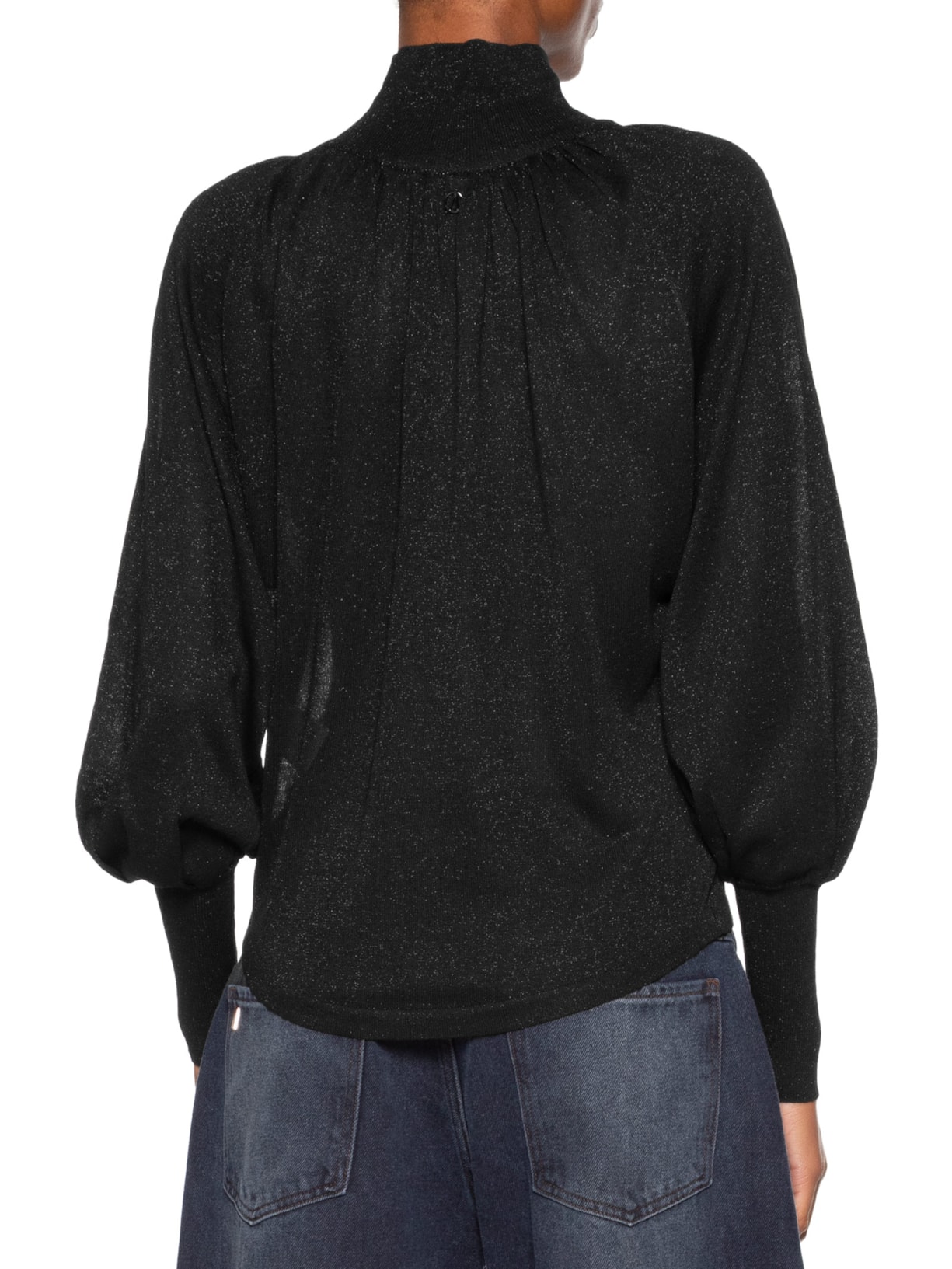 Blusa Feminina De Tricot Manga Bufante Com Lurex Preto Animale Jeans