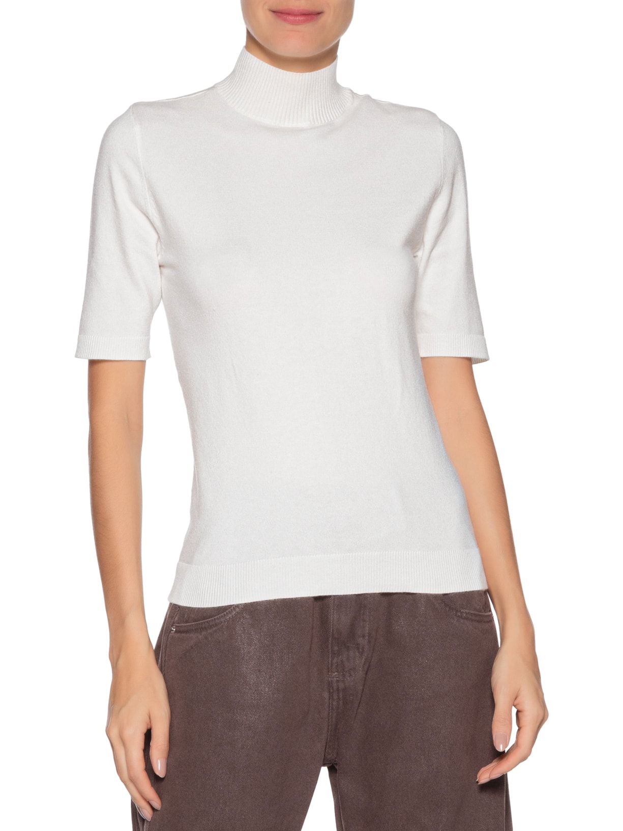 Blusa Feminina De Tricot Manga Curta Branco Animale Jeans