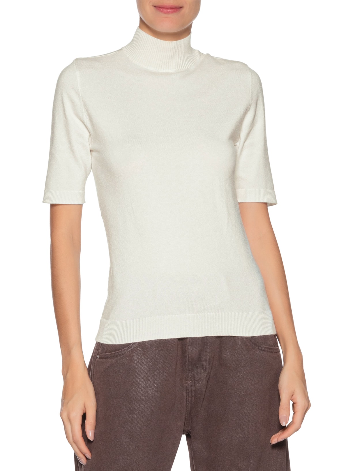 Blusa Feminina De Tricot Manga Curta Branco Animale Jeans
