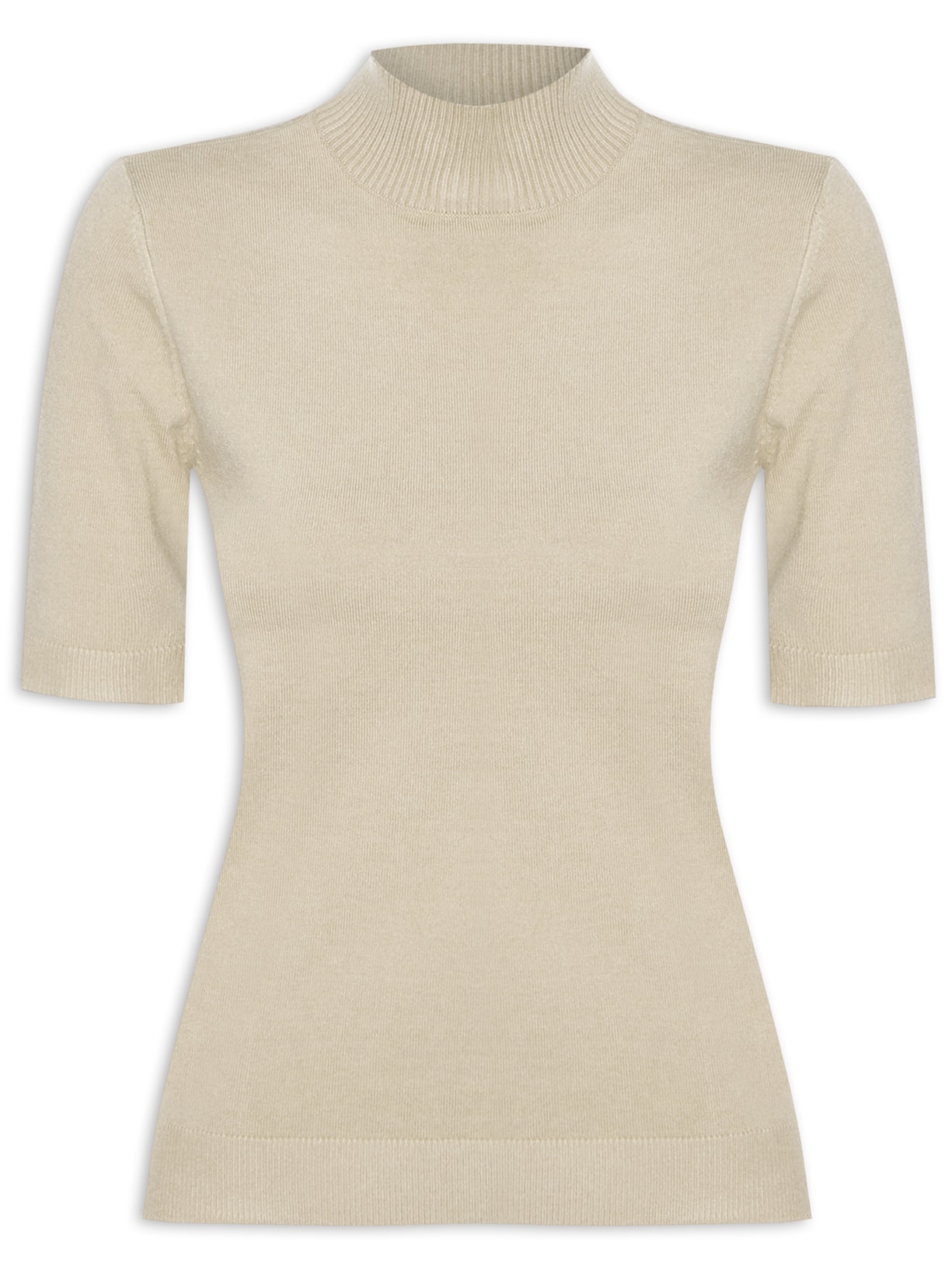 Blusa Feminina De Tricot Manga Curta Gola - Bege