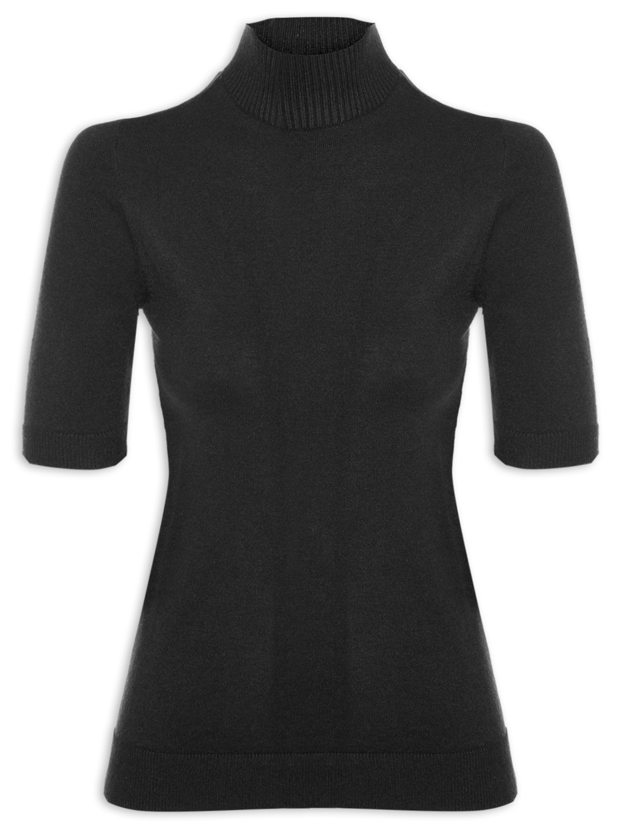 Blusa Feminina De Tricot Manga Curta Gola - Preto