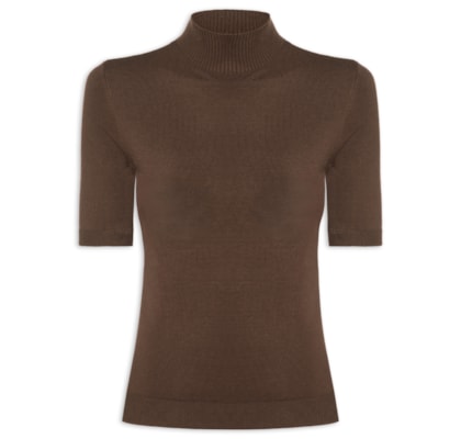 Blusa Feminina De Tricot Manga Curta - Marrom
