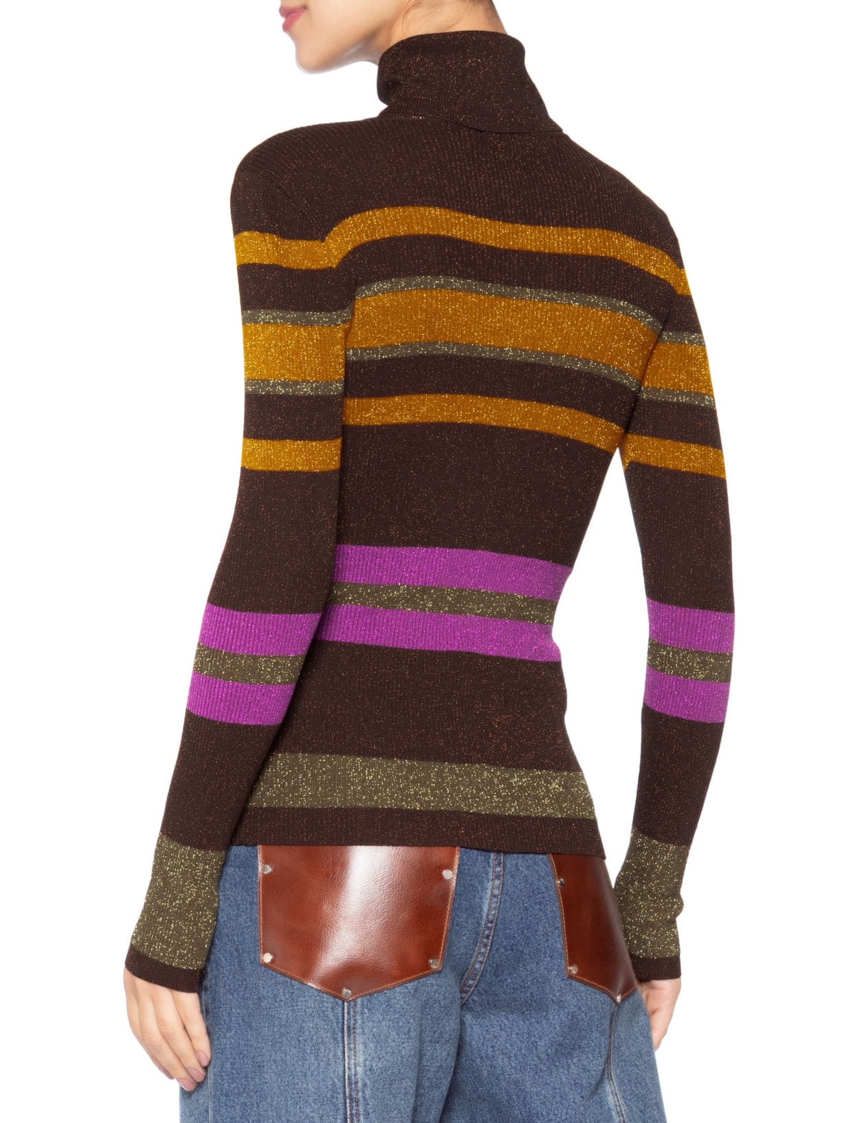 Blusa Feminina De Tricot Manga Longa Listra Colorida Marrom Animale