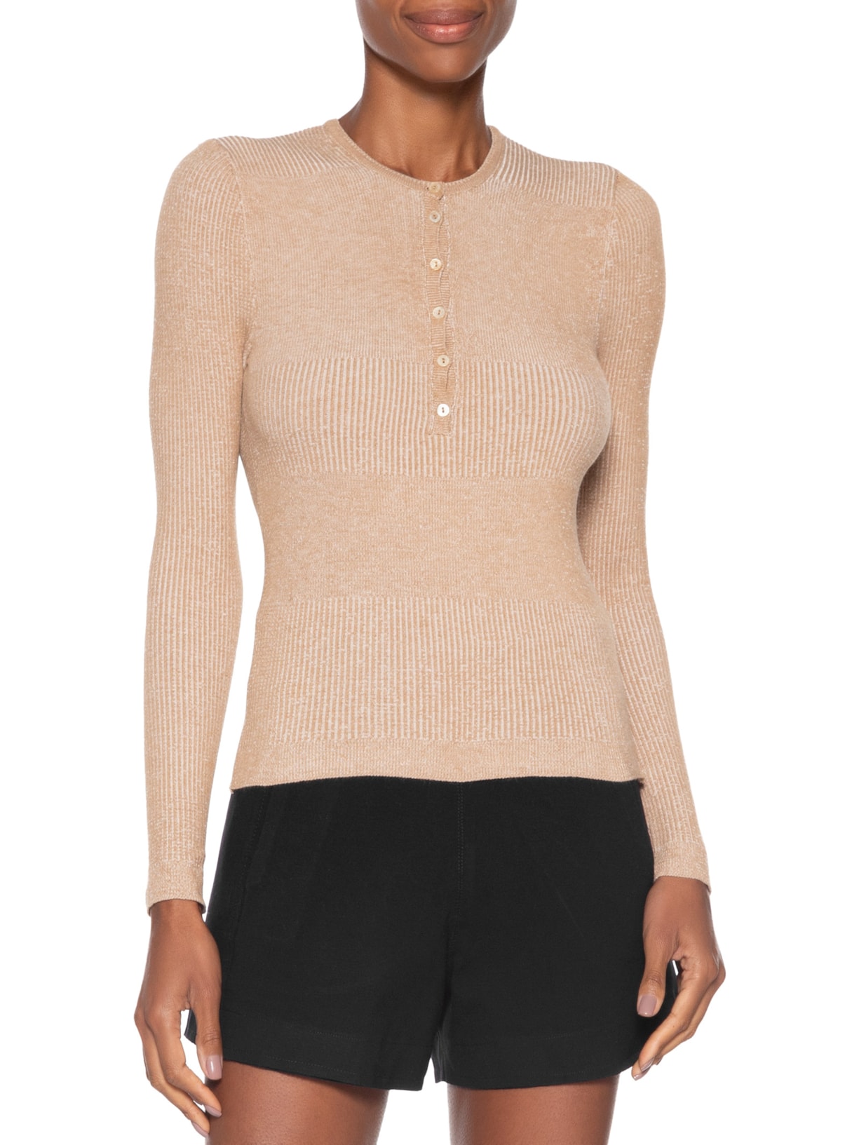 Blusa Feminina De Tricot New Bicolor Com Decote Portuguesa Bege Animale