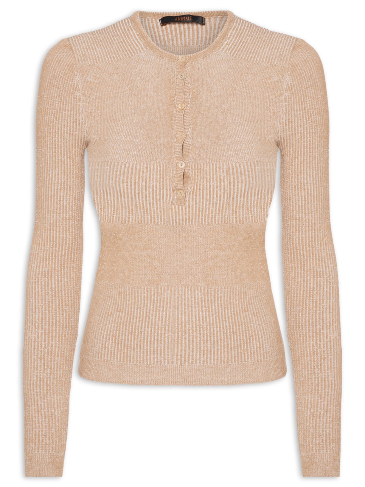 Blusa Feminina De Tricot New Bicolor Com Decote Portuguesa Bege Animale