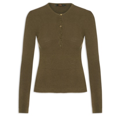 Blusa Feminina De Tricot New Bicolor Com Decote Portuguesa - Verde