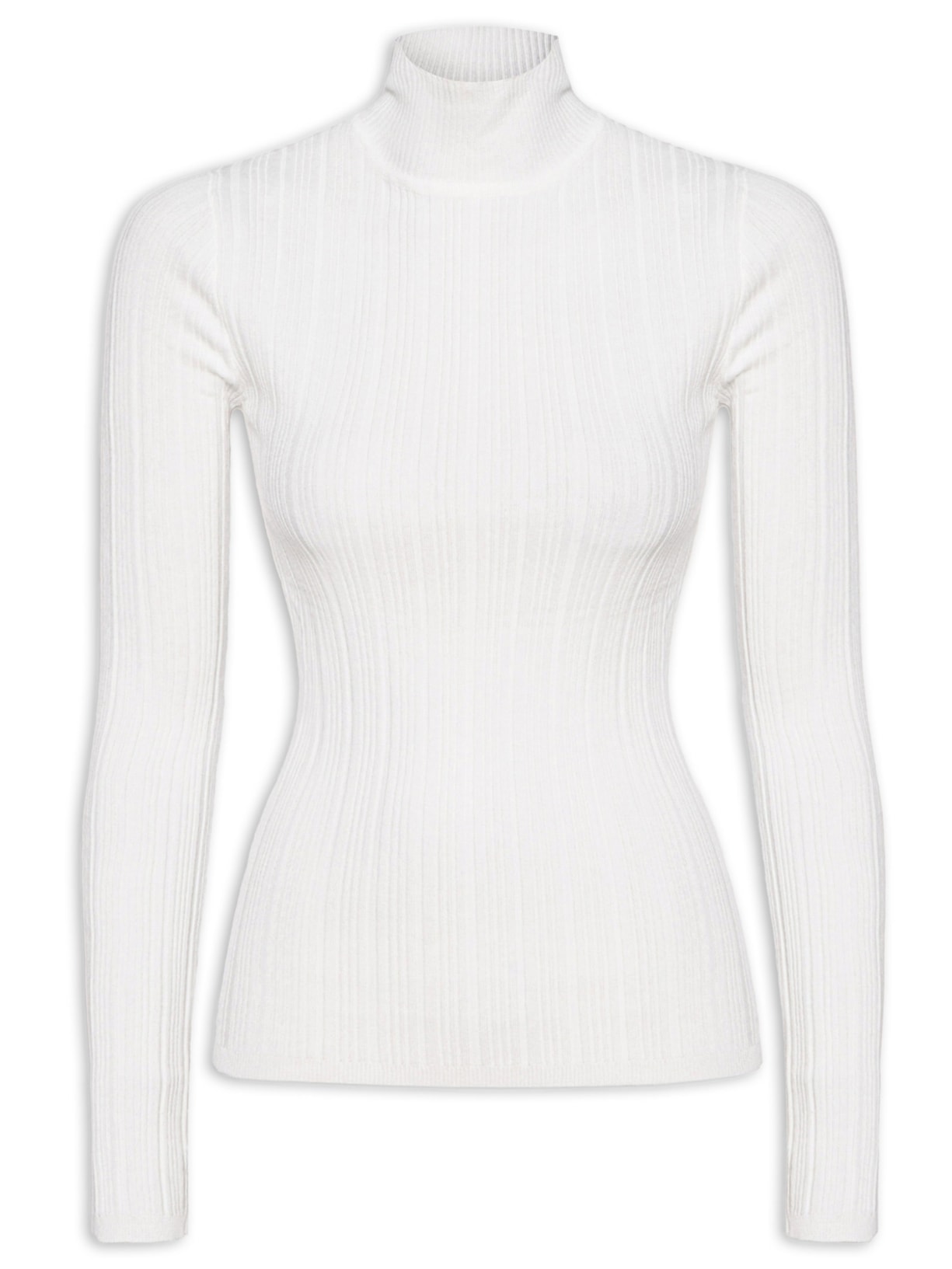 Blusa Feminina de Tricot Plissado com Gola Alta - Branco