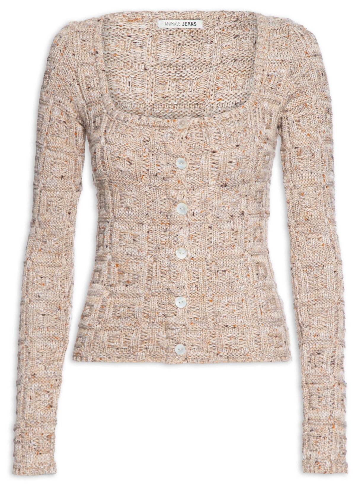 Blusa Feminina De Tricot Texturas Com Botões - Bege