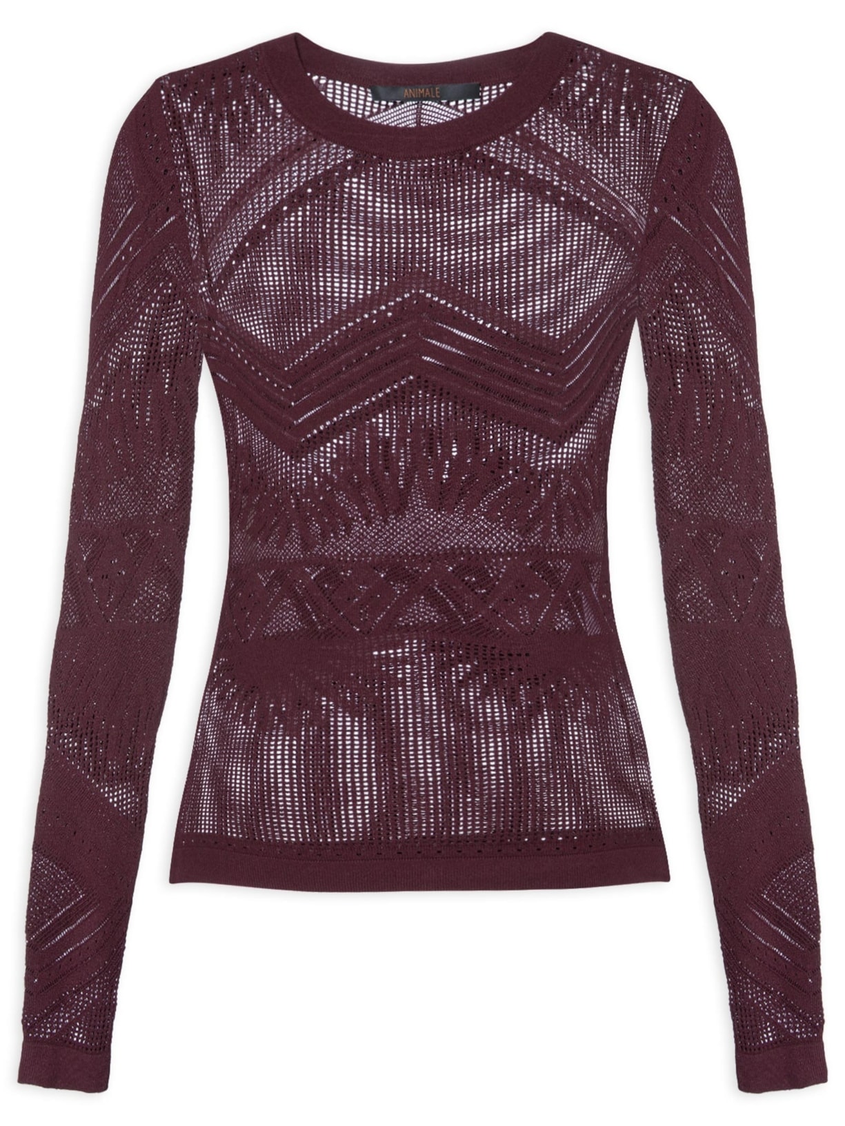Blusa Feminina De Tricot Transparência Rendada Roxo Animale