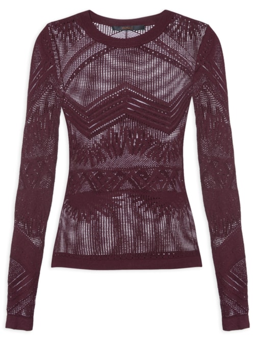 Blusa Feminina De Tricot Transparência Rendada - Roxo