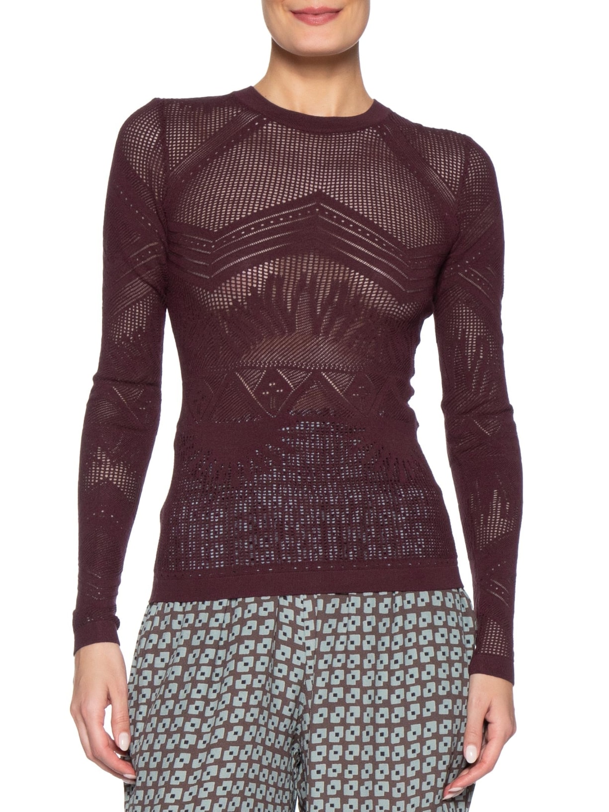 Blusa Feminina De Tricot Transparência Rendada Roxo Animale