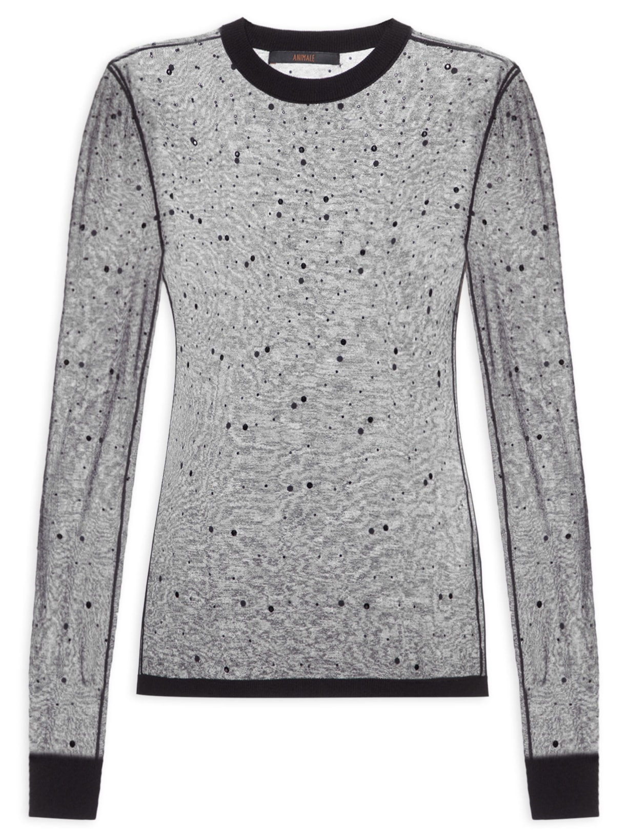 Blusa Feminina De Tricot Transparente Com Hotfix Preto Animale