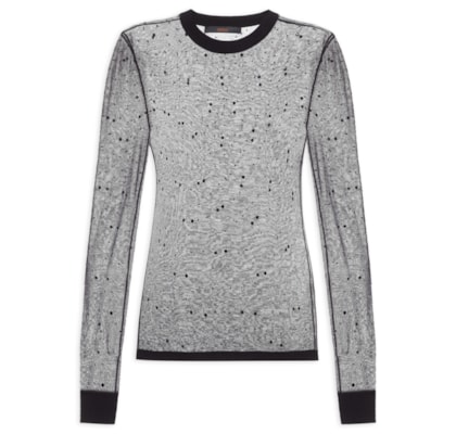 Blusa Feminina De Tricot Transparente Com Hotfix - Preto