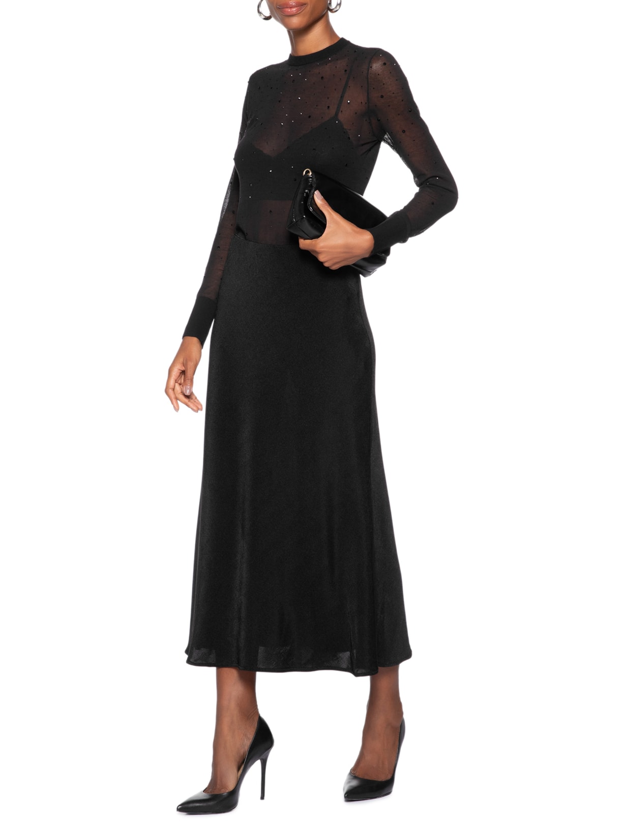 Blusa Feminina De Tricot Transparente Com Hotfix Preto Animale