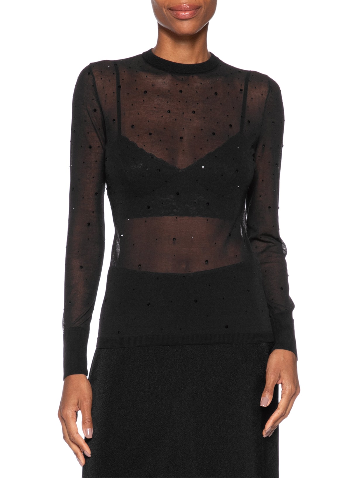 Blusa Feminina De Tricot Transparente Com Hotfix Preto Animale