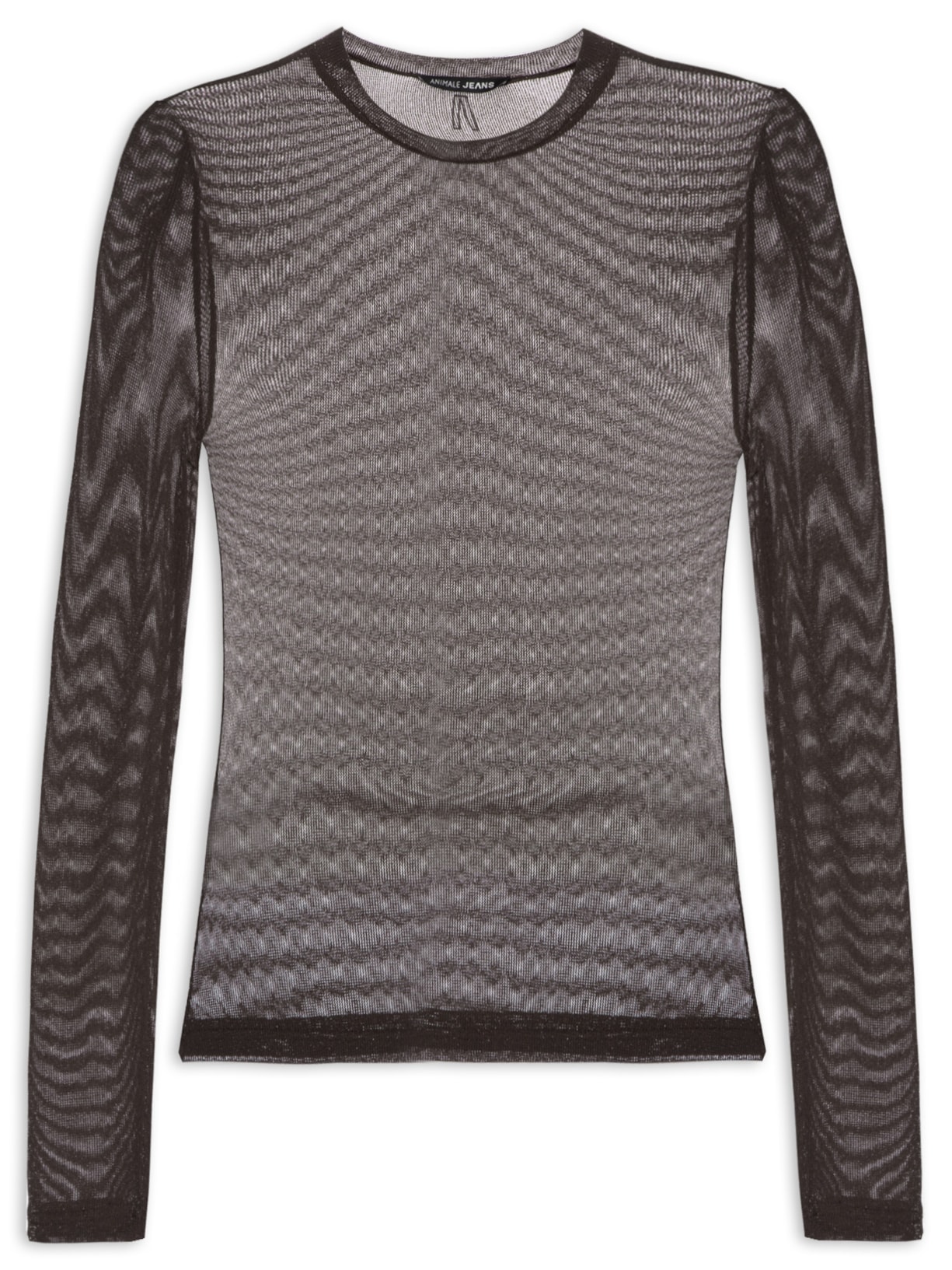 Blusa Feminina De Tule Com Brilho Decote Redondo - Marrom