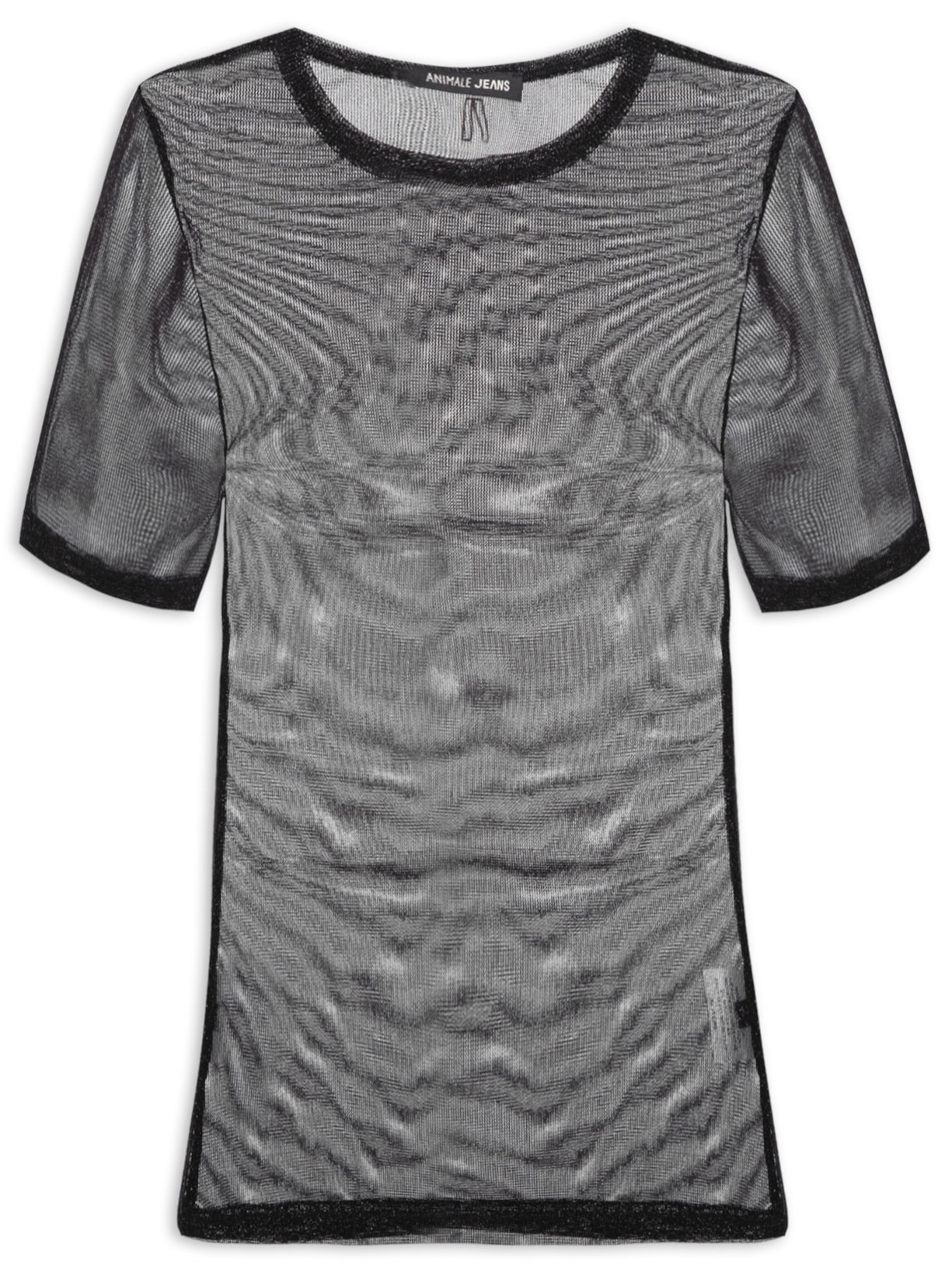 Blusa Feminina De Tule Com Brilho Manga Curta - Preto