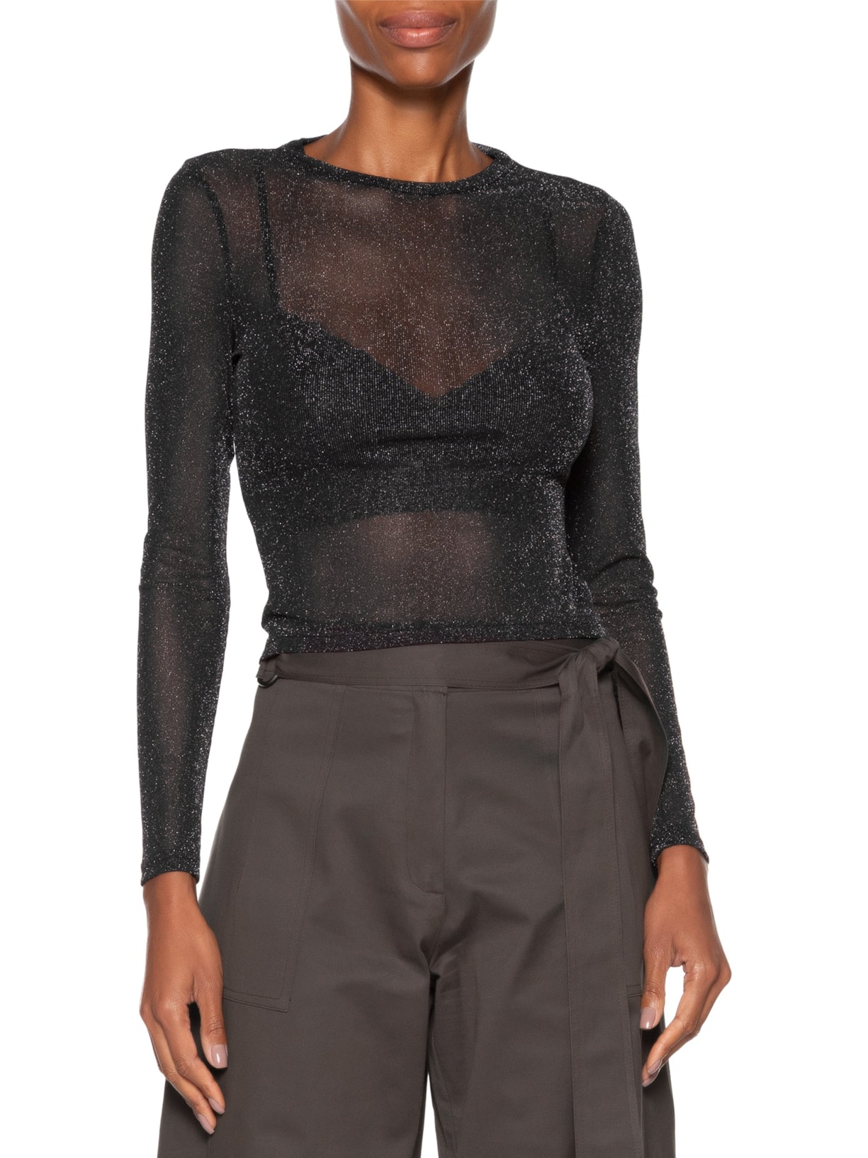 Blusa Feminina De Tule Com Glitter Decote Redondo Preto Animale Jeans