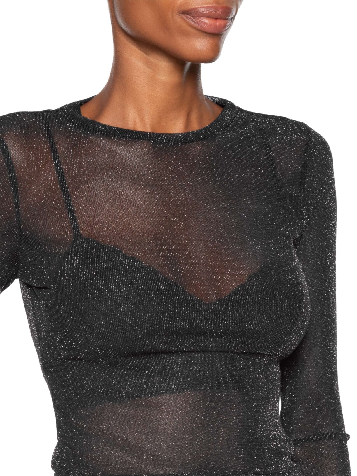 Blusa Feminina De Tule Com Glitter Decote Redondo Preto Animale Jeans