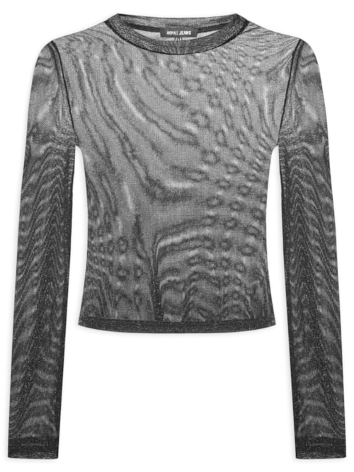 Blusa Feminina De Tule Com Glitter Decote Redondo - Preto