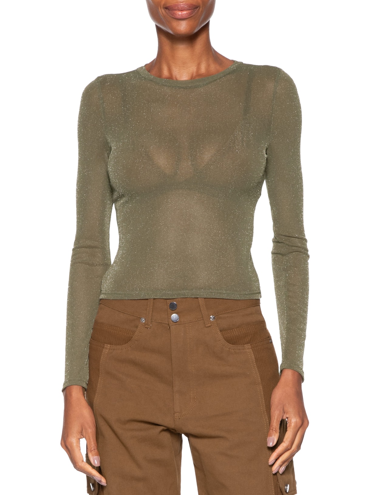 Blusa Feminina De Tule Com Glitter Decote Redondo Verde Animale Jeans