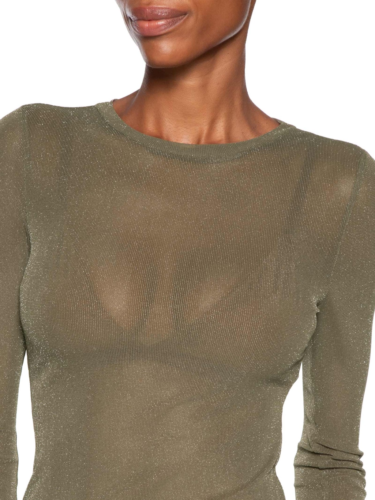 Blusa Feminina De Tule Com Glitter Decote Redondo Verde Animale Jeans