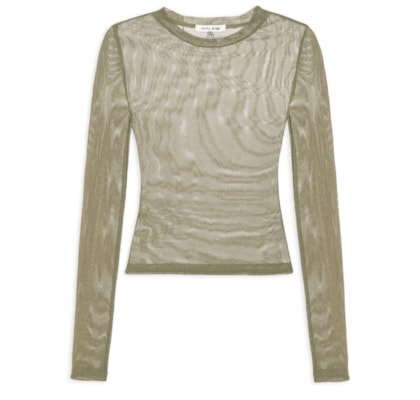 Blusa Feminina De Tule Com Glitter Decote Redondo - Verde