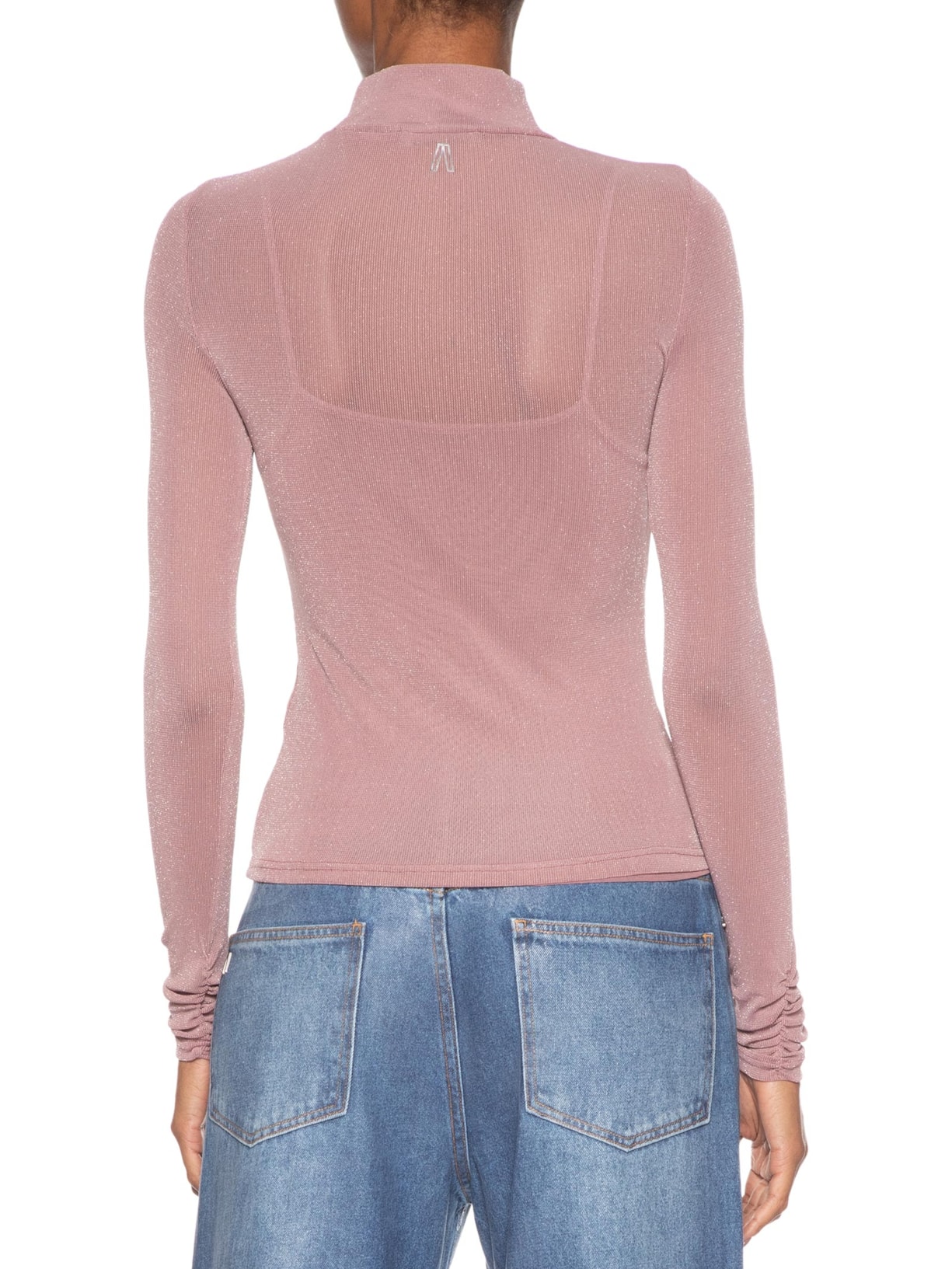 Blusa Feminina De Tule Com Glitter Gola Alta Rosa Animale Jeans