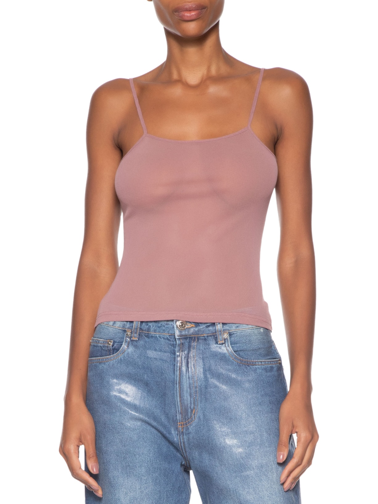 Blusa Feminina De Tule Com Glitter Gola Alta Rosa Animale Jeans